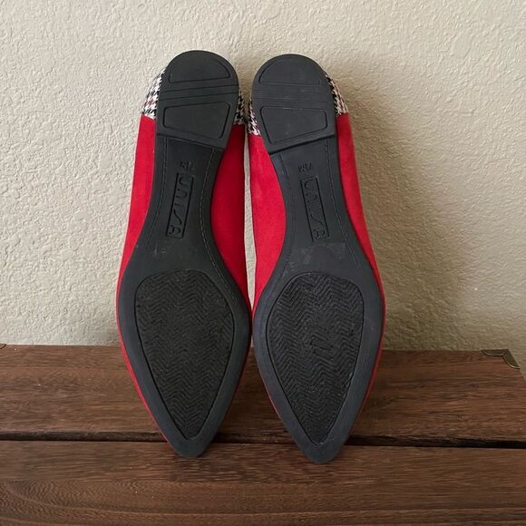 Unisa Classic Ballet Flats Red Suede Black Patent Leather Bow Plaid Back SZ 7.5 - Picture 5 of 6
